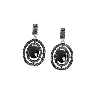Sohi Embellished Lined Oval Drop Earrings In Black