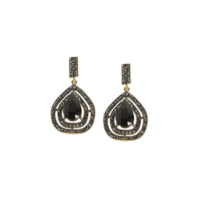 Sohi Embellished Lined Teardrop Earrings In Black