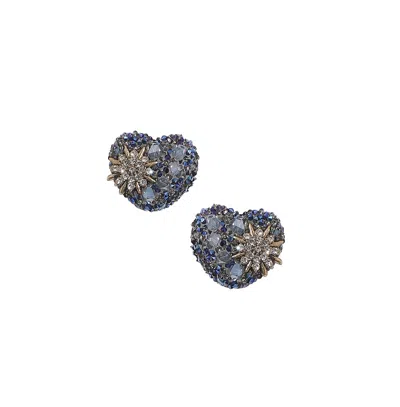 Sohi Flora Heart Stud Earrings In Blue