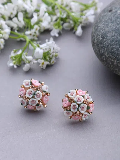 Sohi Floral Designed Earrings In Pink