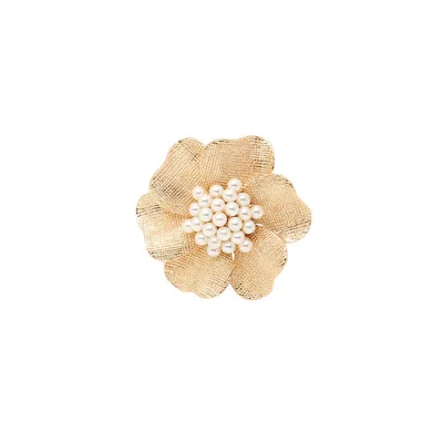 Sohi Floral Rhinestone Ring In Gold