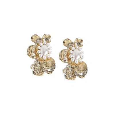 Sohi Flower Pearl Drop Earrings In Gold