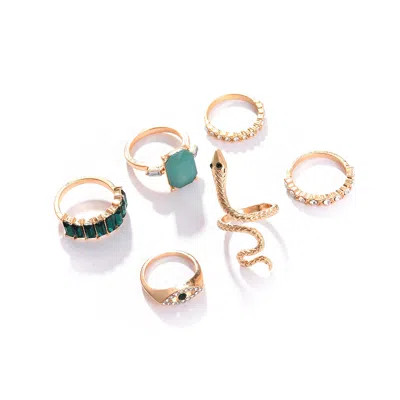 Sohi Gold Color Pack Of 6 Gold Plated Designer Stone Ring For Women's