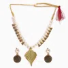 Sohi Gold-plated Antique Leaf Loops Beaded Necklace Set In Gold