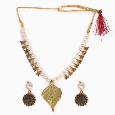 Sohi Gold-plated Antique Leaf Loops Beaded Necklace Set