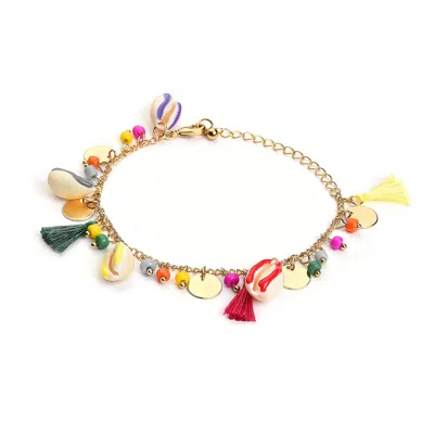 Sohi Gold Plated Designer Anklet In Multi