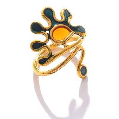 Sohi Gold Plated Designer Stone Ring