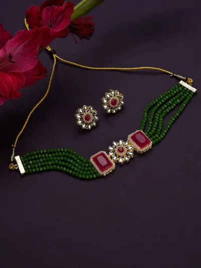 Sohi Gold-plated Green Jewellery Set In Red