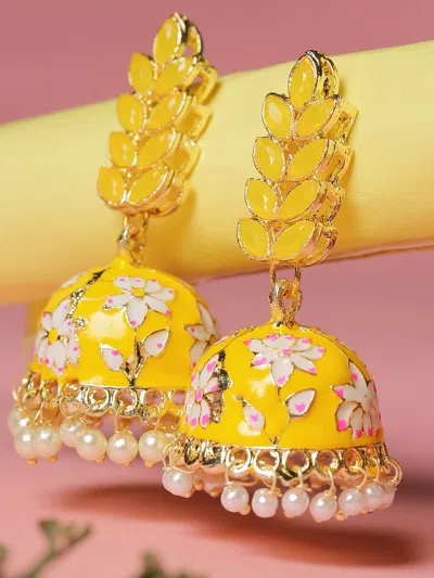 Sohi Gold-plated Meenakari Jhumkas Traditional Earrings In Yellow