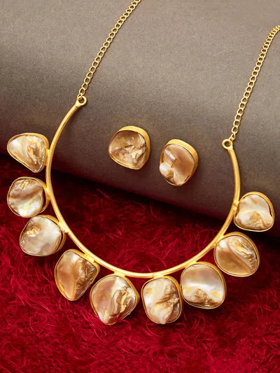 Sohi Gold-plated Pearl Choker Earring Set In Silver