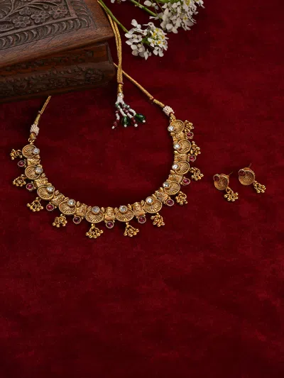 Sohi Gold-plated Red Stone-studded Jewellery Set In Silver