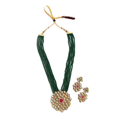Sohi Gold-plated White Green Kundan-studded Beaded Jewellery Set In Multi