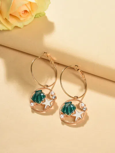 Sohi Gold-toned Contemporary Hoop Earrings In Green