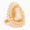 Sohi Gold-toned White Pearl Beaded Jadau Finger Ring In White