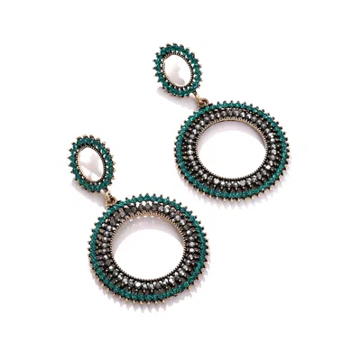 SOHI GREEN COLOR GOLD PLATED DESIGNER STONE DROP EARRING