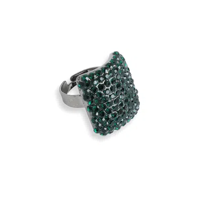 Sohi Green Color Silver Plated Party Designer Stone Ring For Women's