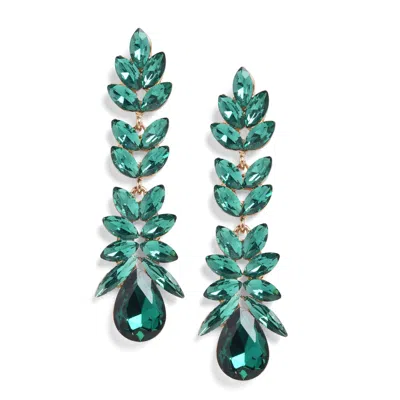 Sohi Green Stone Studded Leaf Contemporary Drop Earrings