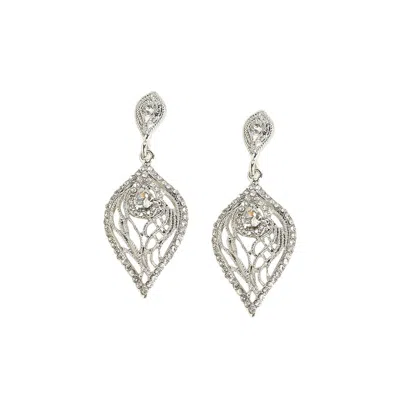 Sohi Intricate Leaf Drop Earrings In Silver