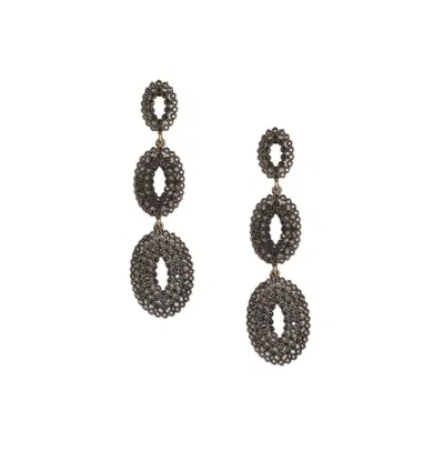 Sohi Intricate Oval Long Drop Earrings In Silver