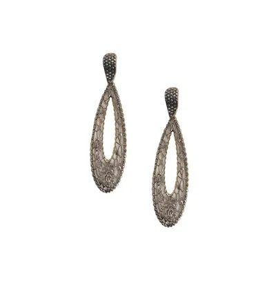 Sohi Intricate Oval Rose Drop Earrings In Silver