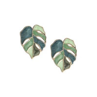 Sohi Leaf Stud Earrings In Green