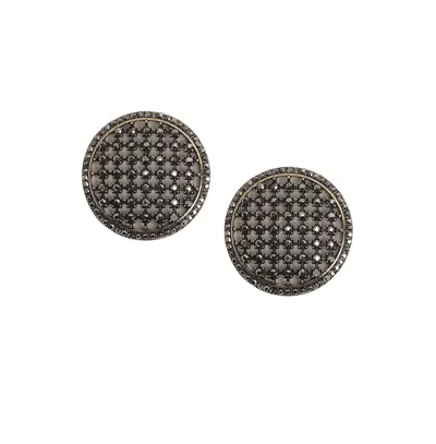 Sohi Maxi Intricate Circular Stud Earrings In Silver
