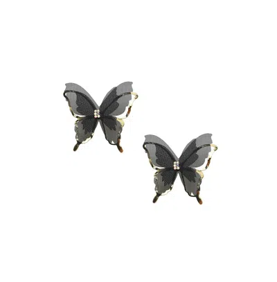 Sohi Mesh Papillon Stud Earrings In Black