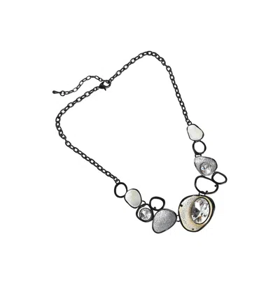 Sohi Metallic Dented Stone Necklace In Black