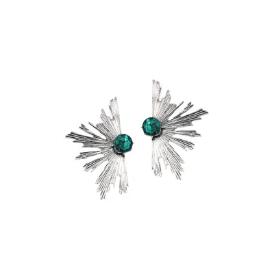 Sohi Metallic Flora Drop Earrings In Green