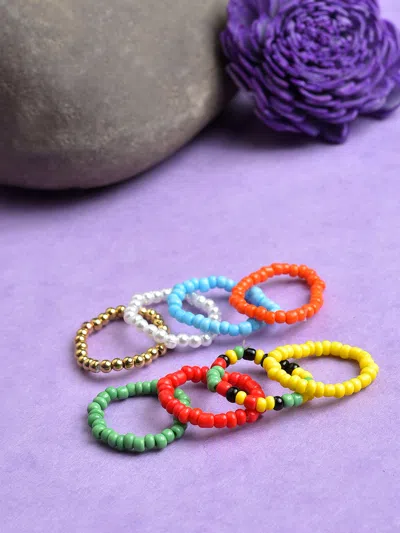 Sohi Multicoloure Pack Of 8 Trendy Designer Beaded Ring In Red