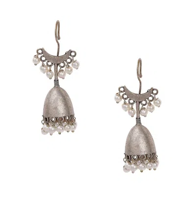 Sohi Oxidised Crescent Drop Earrings In Silver