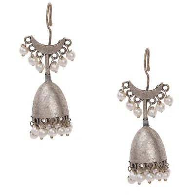 Sohi Oxidised Crescent Drop Earrings In Silver