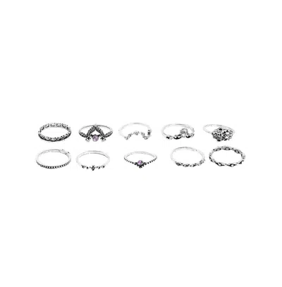 Sohi Oxidised Set Of 10 Multi-layer Rings In Silver