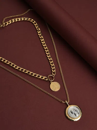 Sohi Pack Of 2 Gold Plated Designer Pendant In Silver