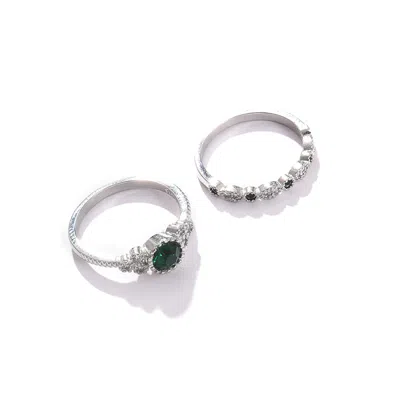 Sohi Pack Of 2 Silver Plated Designer Stone Ring
