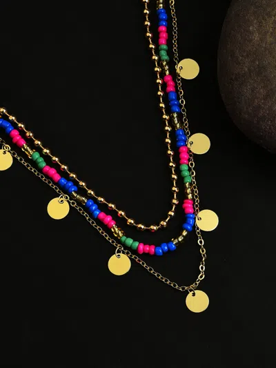 Sohi Pack Of 3 Gold Plated Beaded Necklace In Blue