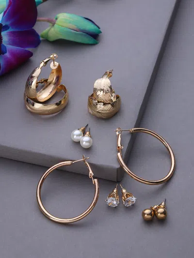 Sohi Pack Of 3 Gold Plated Designer Earrings In Silver