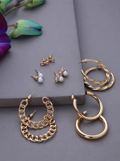 Sohi Pack Of 3 Gold Plated Trendy Earrings In Silver