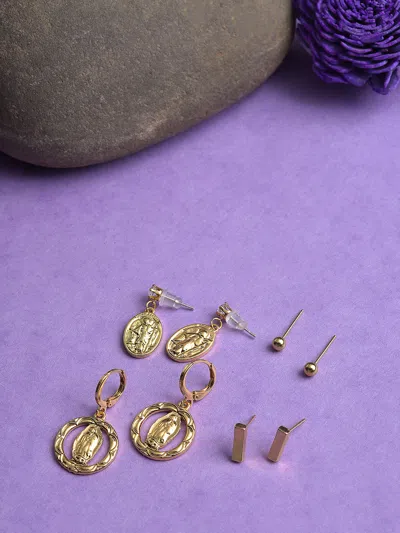 Sohi Pack Of 4 Gold Plated Hoop Earring In Purple