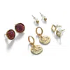 Sohi Pack Of 4 Gold Plated Stone Hoop Earring In Pink