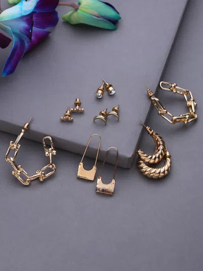 Sohi Pack Of 6 Gold Plated Designer Earrings In Silver