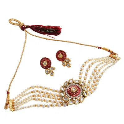 Sohi Party Stone Jewellery Set In Red