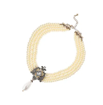 Sohi Party Stone Layer Necklace In White
