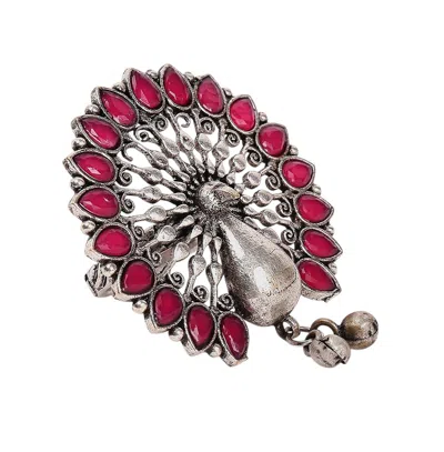 Sohi Peacock Statement Ring In Red