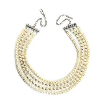 Sohi Pearl Beaded Silver Plated Necklace In White