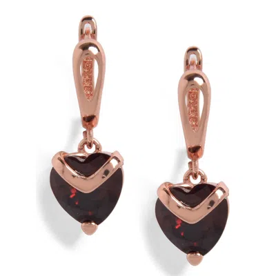 Sohi Red Rose Gold Plated Heart Shaped Drop Earrings