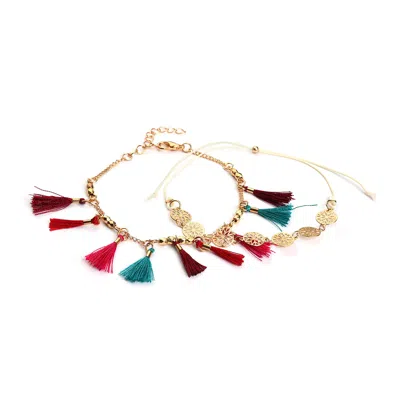 Sohi Set Of 2 Silver-plated Designer Anklet In Multi