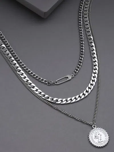 Sohi Set Of 3 Silver-plated Layered Chain In Metallic