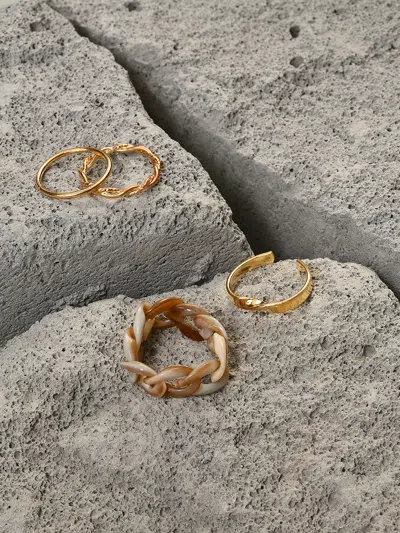 Sohi Set Of 4 Gold-plated Finger Rings In Silver