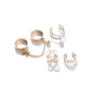 Sohi Set Of 4 Gold-plated White Beaded Finger Rings In Gold